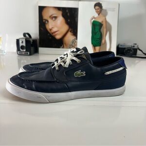 Lacoste Men’s Dark Blue Leather Boat Shoes | Classic Casual Preppy